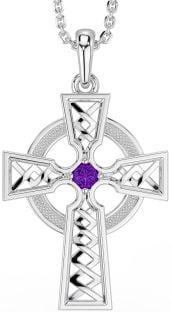 Amethyst White Gold Celtic Cross Necklace