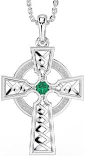 Emerald White Gold Celtic Cross Necklace