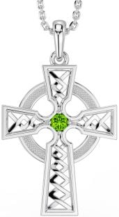 Peridot White Gold Celtic Cross Necklace