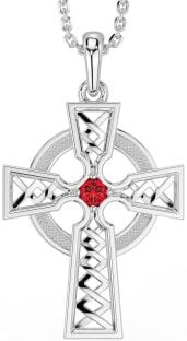 Ruby White Gold Celtic Cross Necklace