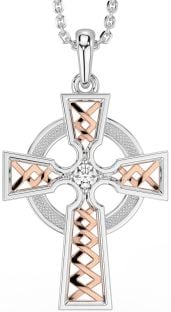 Diamond White Rose Gold Celtic Cross Necklace