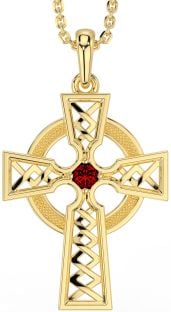 Garnet Gold Celtic Cross Necklace