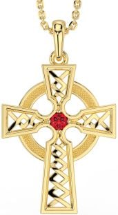 Ruby Gold Celtic Cross Necklace