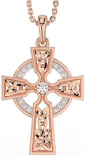 Diamond Rose Gold Silver Celtic Cross Necklace