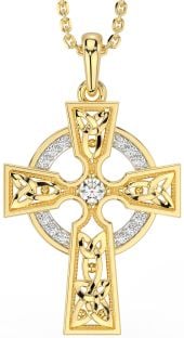 Diamond Gold Silver Celtic Cross Necklace