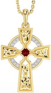 Diamond Garnet Gold Silver Celtic Cross Necklace