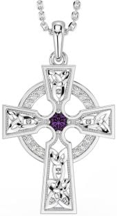 Diamond Alexandrite Silver Celtic Cross Necklace