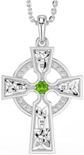 Diamond Peridot Silver Celtic Cross Necklace