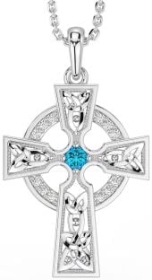 Diamond Topaz White Gold Celtic Cross Necklace