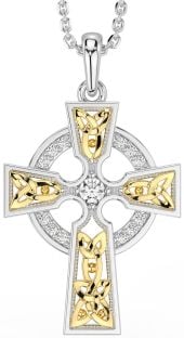 Diamond White Yellow Gold Celtic Cross Necklace