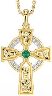 Diamond Emerald Gold Celtic Cross Necklace