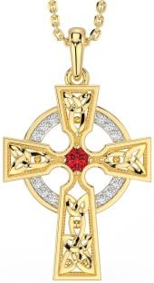 Diamond Ruby Gold Celtic Cross Necklace