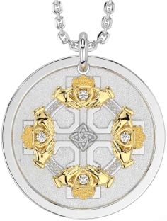 Diamond Gold Silver Claddagh Celtic Knot Necklace