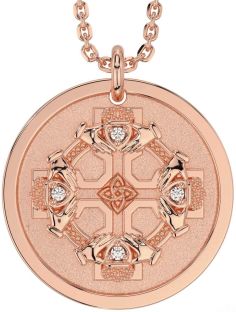 Diamond Rose Gold Silver Claddagh Celtic Knot Necklace