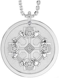 Diamond Silver Claddagh Celtic Knot Necklace