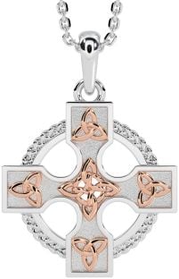 White Rose Gold Celtic Cross Necklace