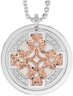 Diamond Rose Gold Silver Celtic Shamrock Necklace