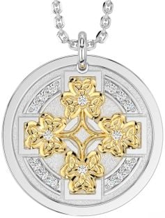 Diamond Gold Silver Celtic Shamrock Necklace