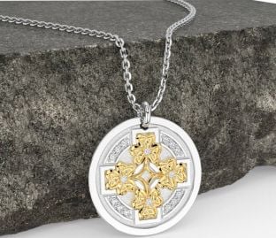 Diamond Gold Silver Celtic Shamrock Necklace