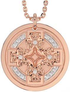 Diamond Rose Gold Silver Celtic Shamrock Necklace