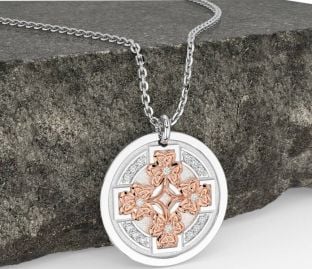 Diamond White Rose Gold Celtic Shamrock Necklace