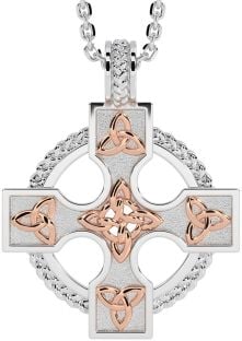 Rose Gold Silver Celtic Cross Trinity Knot Necklace