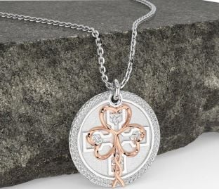White Rose Gold Celtic Shamrock Trinity Knot Necklace