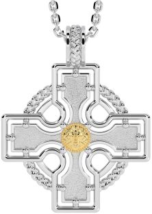 White Yellow Gold Celtic Cross Necklace