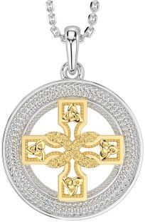 Gold Silver Celtic Cross Trinity Knot Necklace