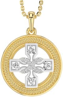 White Yellow Gold Celtic Cross Trinity Knot Necklace