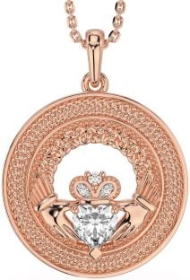 Diamond Rose Gold Silver Claddagh Celtic Trinity Knot Necklace