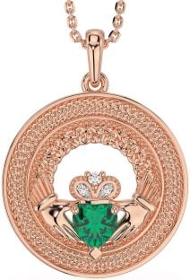 Diamond Emerald Rose Gold Silver Claddagh Celtic Trinity Knot Necklace