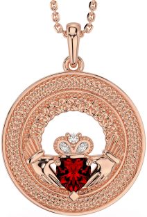 Diamond Garnet Rose Gold Silver Claddagh Celtic Trinity Knot Necklace