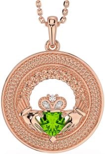 Diamond Peridot Rose Gold Silver Claddagh Celtic Trinity Knot Necklace