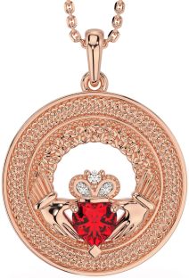 Diamond Ruby Rose Gold Silver Claddagh Celtic Trinity Knot Necklace