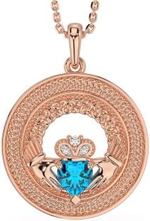 Diamond Topaz Rose Gold Silver Claddagh Celtic Trinity Knot Necklace