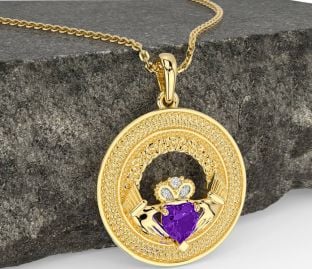 Diamond Amethyst Gold Silver Claddagh Celtic Trinity Knot Necklace