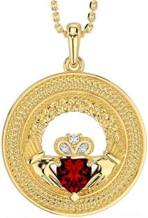 Diamond Garnet Gold Silver Claddagh Celtic Trinity Knot Necklace