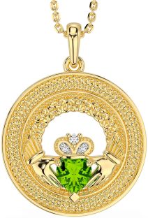 Diamond Peridot Gold Silver Claddagh Celtic Trinity Knot Necklace