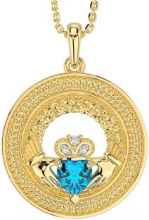 Diamond Topaz Gold Silver Claddagh Celtic Trinity Knot Necklace