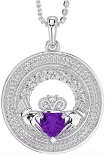 Diamant Améthyste Argent Claddagh celtique Trinité Noeud Collier