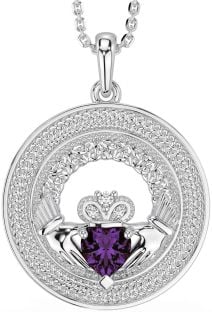 Diamond Alexandrite Silver Claddagh Celtic Trinity Knot Necklace