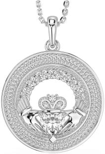 Diamond Silver Claddagh Celtic Trinity Knot Necklace