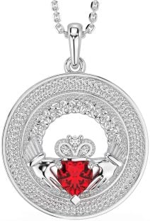 Diamond Ruby Silver Claddagh Celtic Trinity Knot Necklace