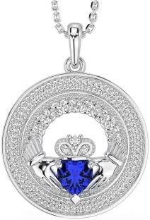 Diamond Sapphire Silver Claddagh Celtic Trinity Knot Necklace