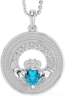 Diamond Topaz Silver Claddagh Celtic Trinity Knot Necklace