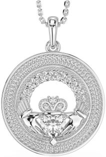 Diamond White Gold Claddagh Celtic Trinity Knot Necklace