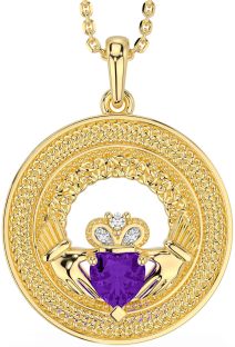 Diamond Amethyst Gold Claddagh Celtic Trinity Knot Necklace