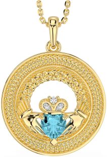 Diamant Bleu vert Or Claddagh celtique Trinité Noeud Collier