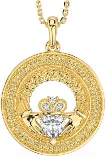 Diamond Gold Claddagh Celtic Trinity Knot Necklace